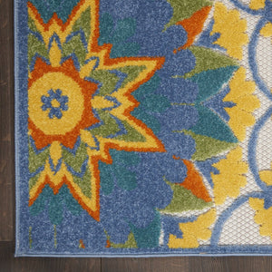 6' Blue And Yellow Indoor Outdoor Runner Rug