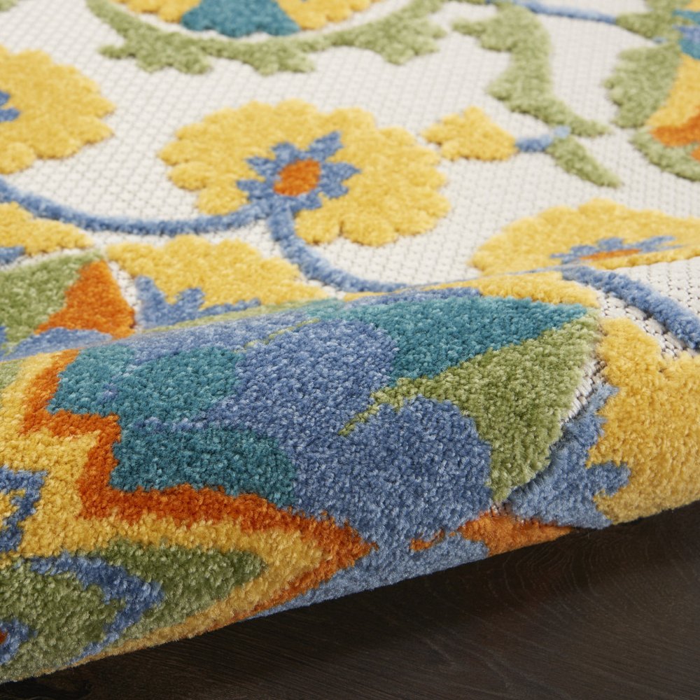 6' Blue And Yellow Indoor Outdoor Runner Rug