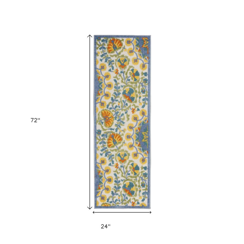6' Blue And Yellow Indoor Outdoor Runner Rug