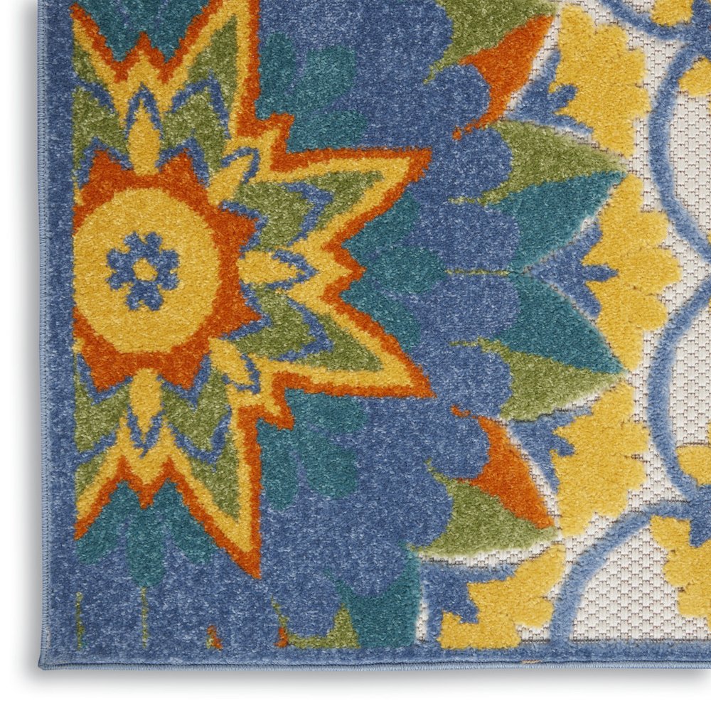 6' Blue And Yellow Indoor Outdoor Runner Rug