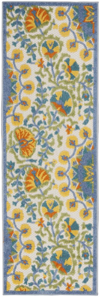 6' Blue And Yellow Indoor Outdoor Runner Rug
