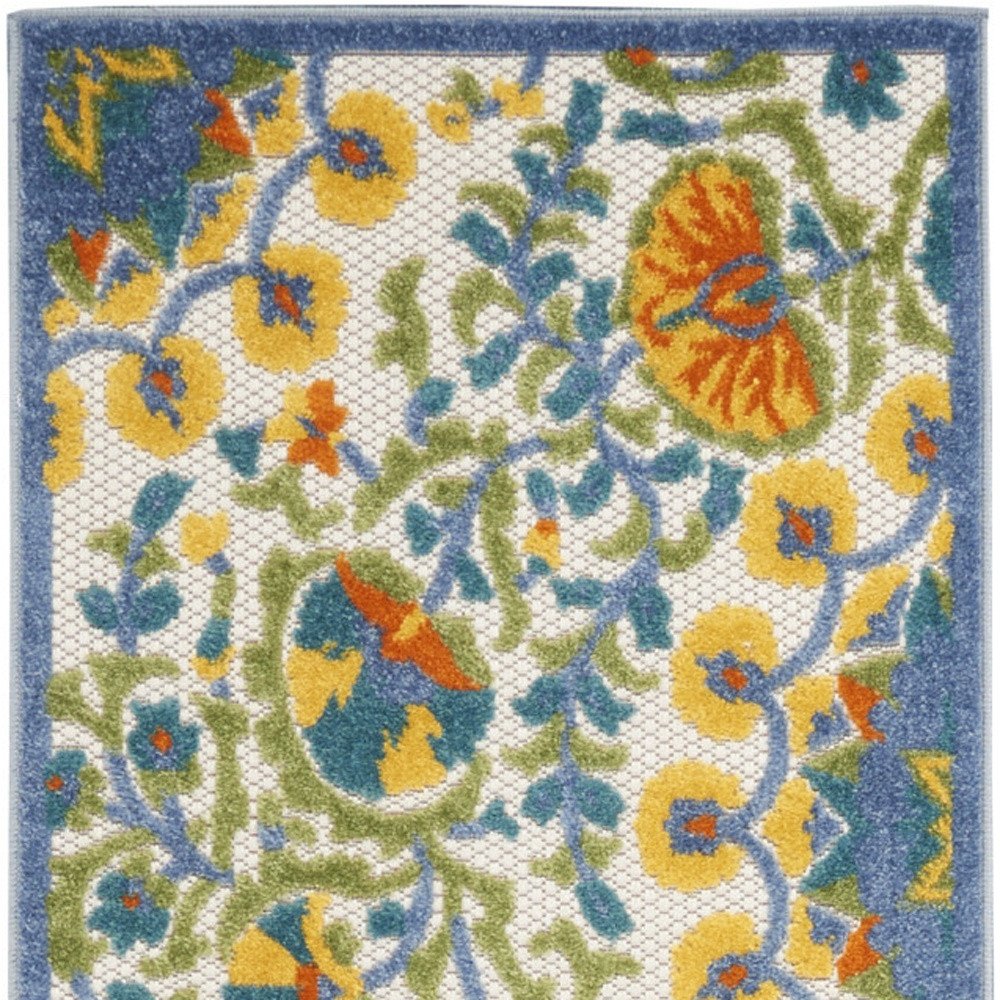 10' Blue And Yellow Indoor Outdoor Runner Rug