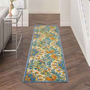 10' Blue And Yellow Indoor Outdoor Runner Rug