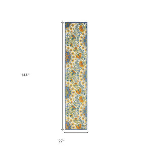 12' Blue And Yellow Indoor Outdoor Runner Rug