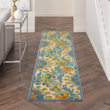 12' Blue And Yellow Indoor Outdoor Runner Rug