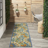 12' Blue And Yellow Indoor Outdoor Runner Rug
