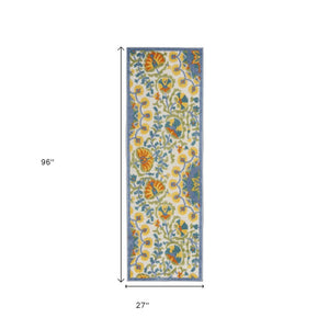 8' Blue And Orange Indoor Outdoor Runner Rug