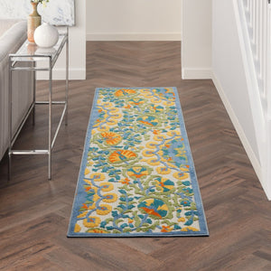 8' Blue And Orange Indoor Outdoor Runner Rug