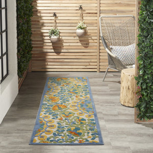 8' Blue And Orange Indoor Outdoor Runner Rug