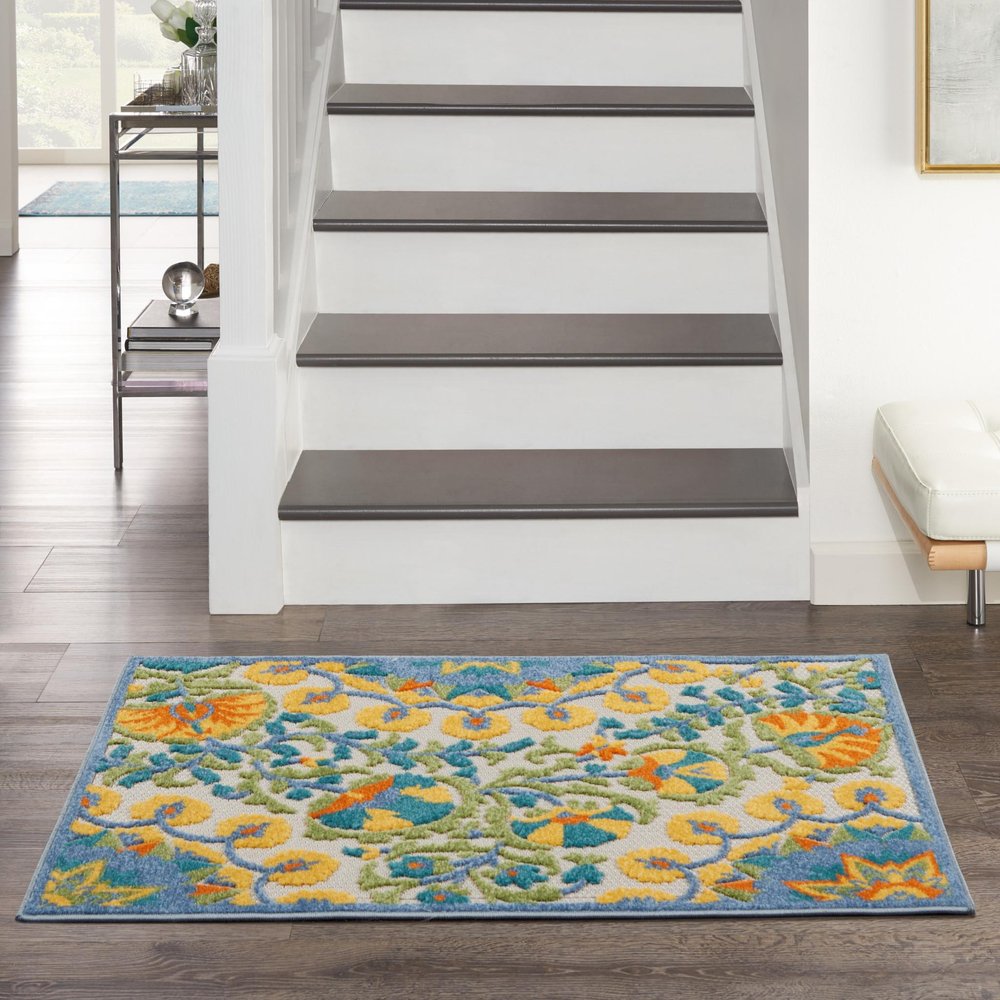 3' X 4' Yellow And Ivory Indoor Outdoor Area Rug