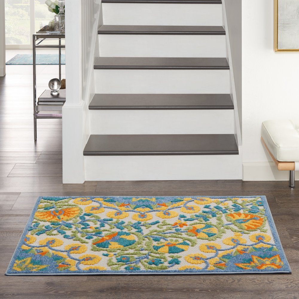 3' X 4' Yellow And Ivory Indoor Outdoor Area Rug