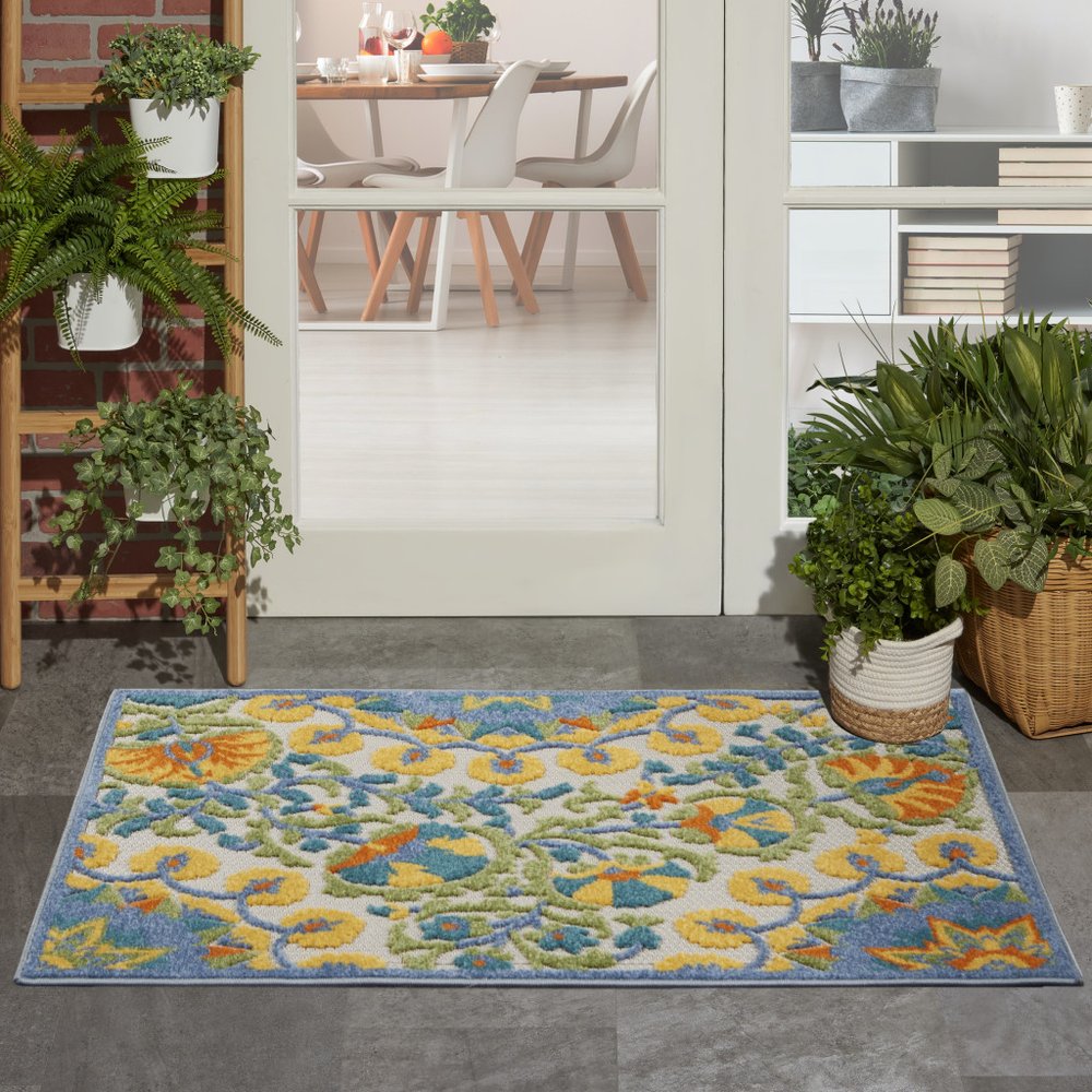 3' X 4' Yellow And Ivory Indoor Outdoor Area Rug