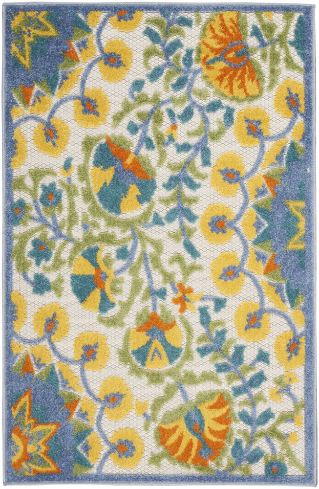 3' X 4' Yellow And Ivory Indoor Outdoor Area Rug