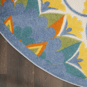 8' X 8' Blue And Yellow Round Indoor Outdoor Area Rug