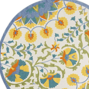 8' X 8' Blue And Yellow Round Indoor Outdoor Area Rug
