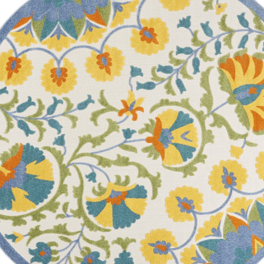 8' X 8' Blue And Yellow Round Indoor Outdoor Area Rug