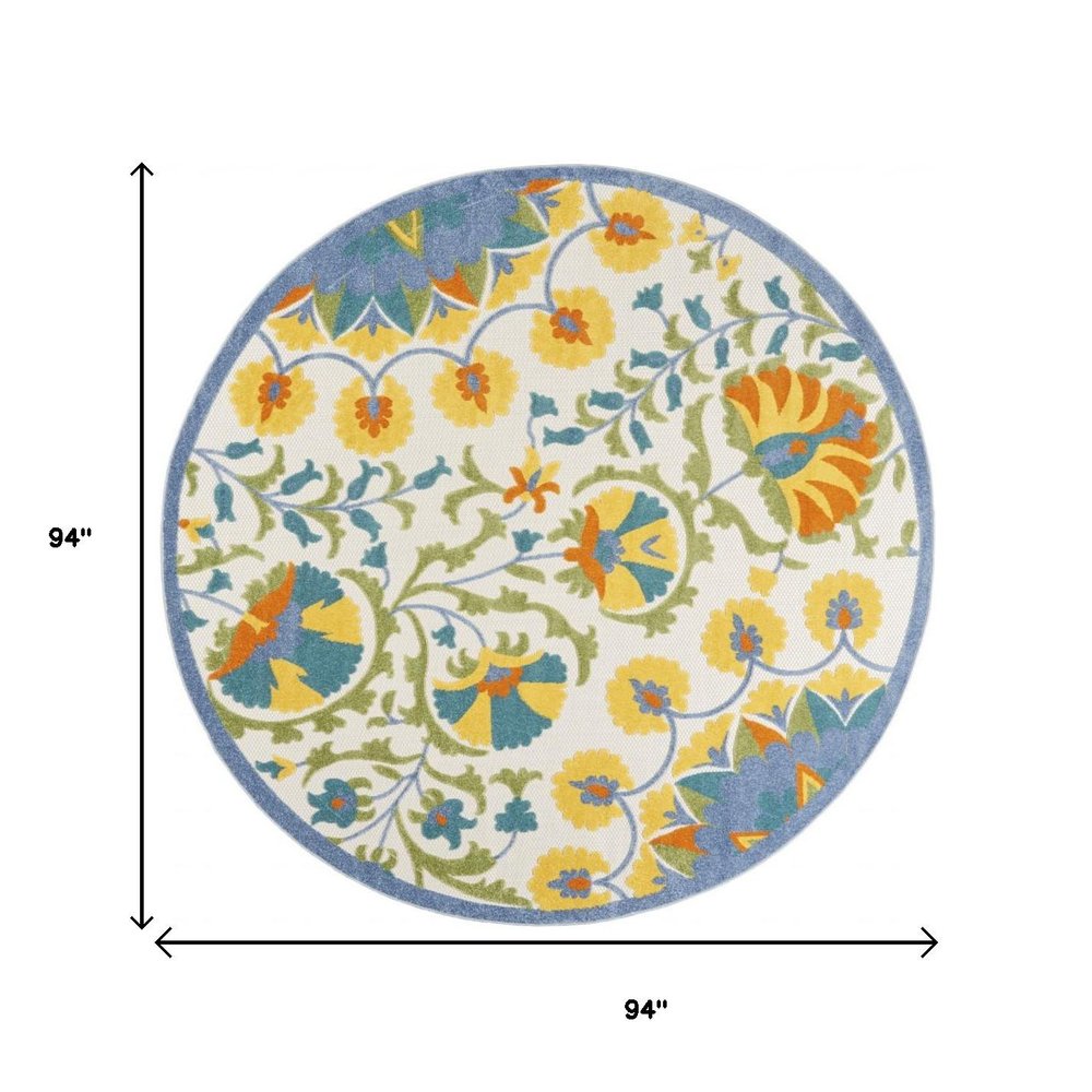 8' X 8' Blue And Yellow Round Indoor Outdoor Area Rug