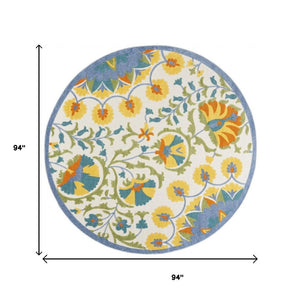 8' X 8' Blue And Yellow Round Indoor Outdoor Area Rug
