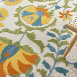 8' X 8' Blue And Yellow Round Indoor Outdoor Area Rug