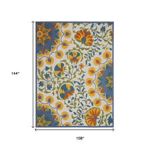 9' X 12' Blue And Yellow Indoor Outdoor Area Rug