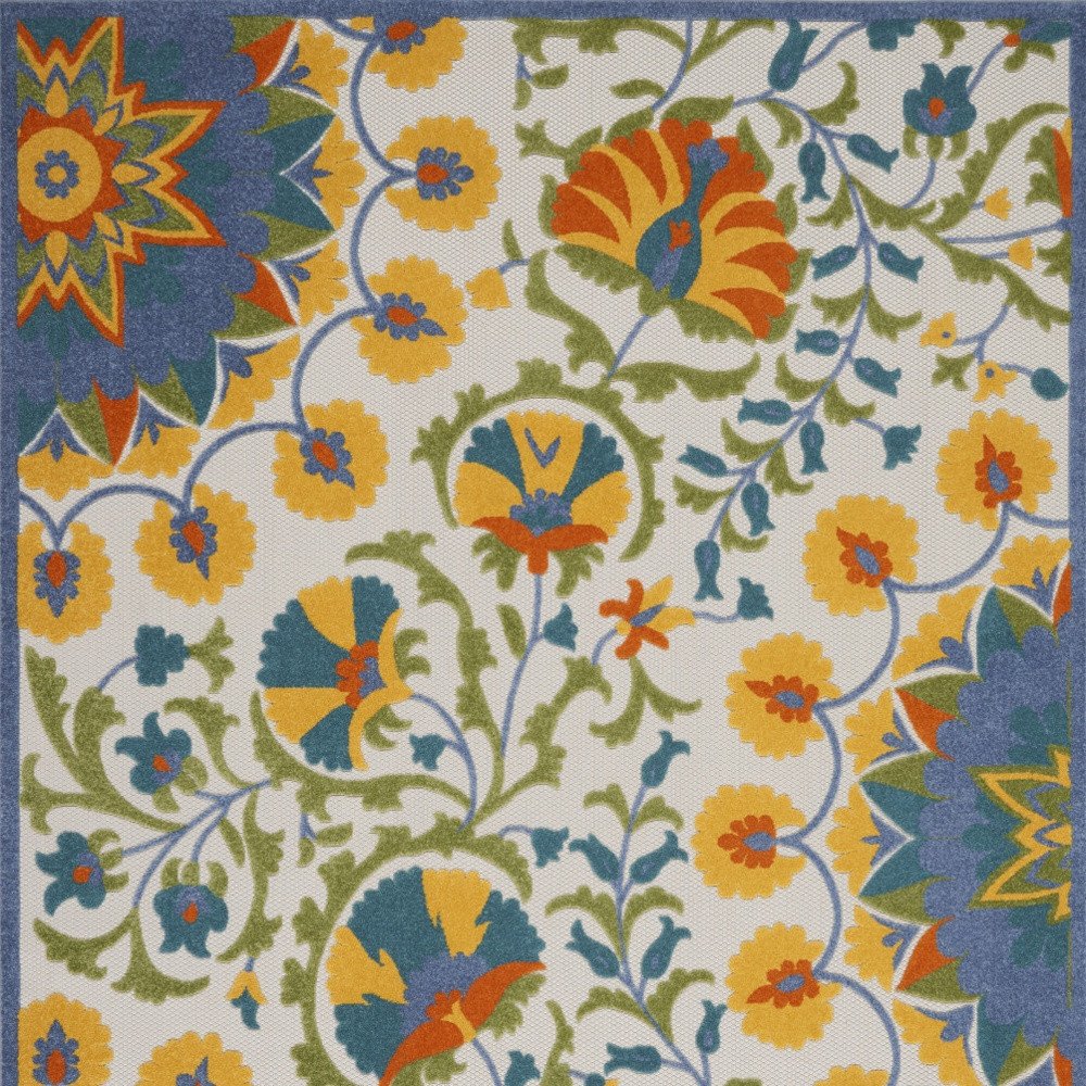 9' X 12' Blue And Yellow Indoor Outdoor Area Rug