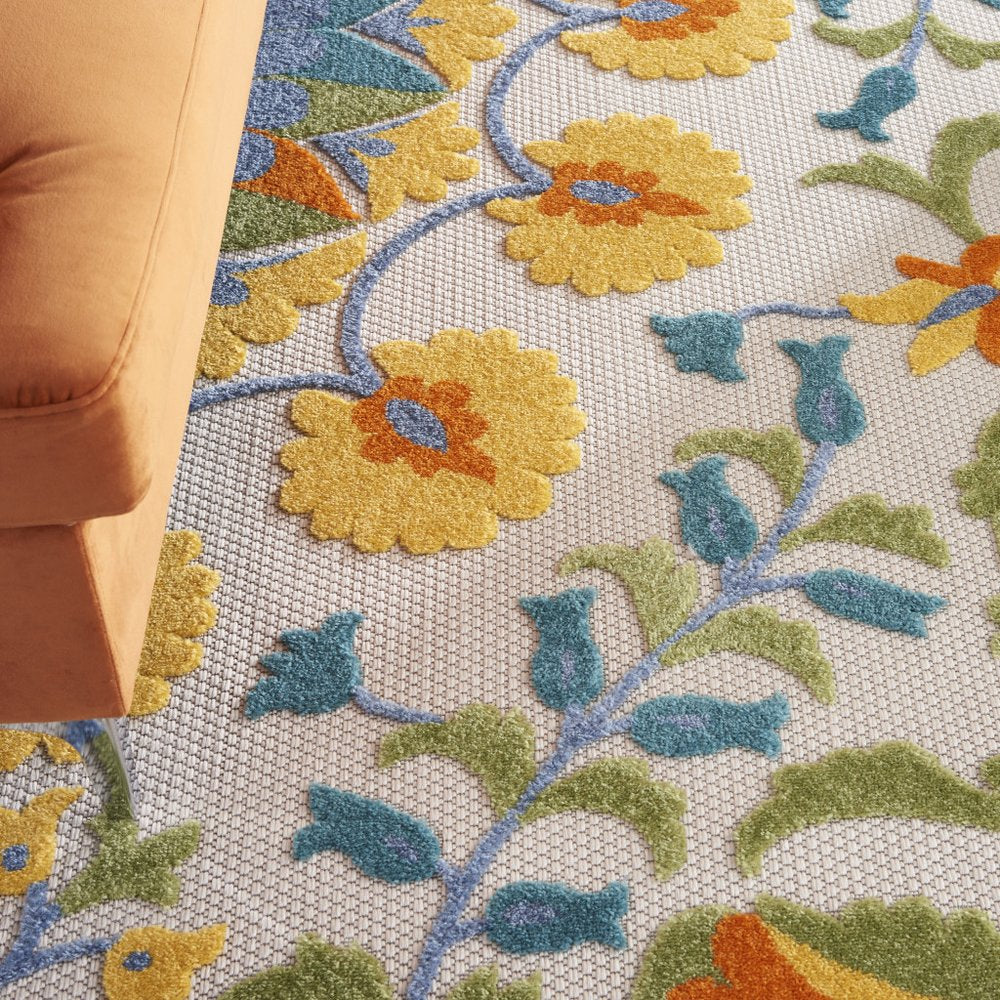 9' X 12' Blue And Yellow Indoor Outdoor Area Rug