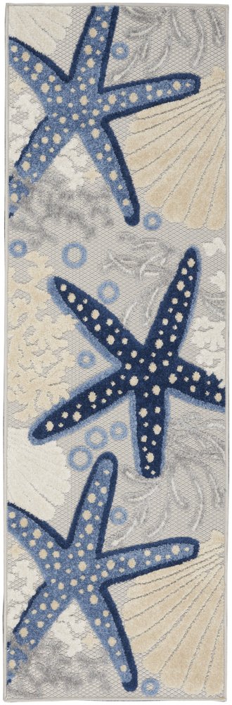 6' Blue And Gray Indoor Outdoor Runner Rug