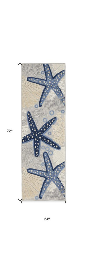 6' Blue And Gray Indoor Outdoor Runner Rug