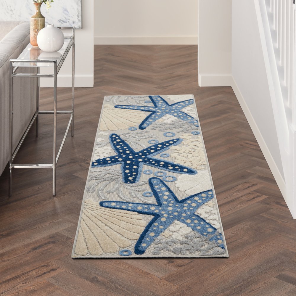 6' Blue And Gray Indoor Outdoor Runner Rug
