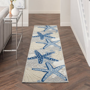 10' Blue And Gray Indoor Outdoor Runner Rug