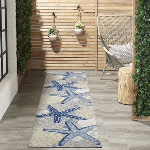 10' Blue And Gray Indoor Outdoor Runner Rug