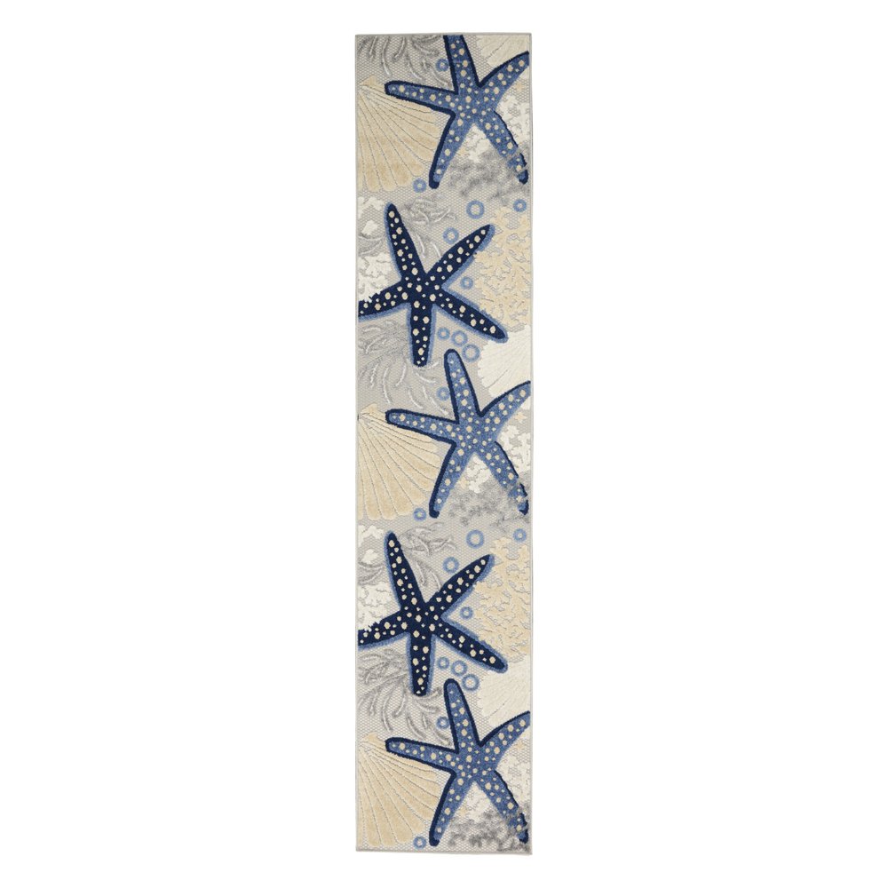 12' Blue And Gray Nautical Indoor Outdoor Runner Rug