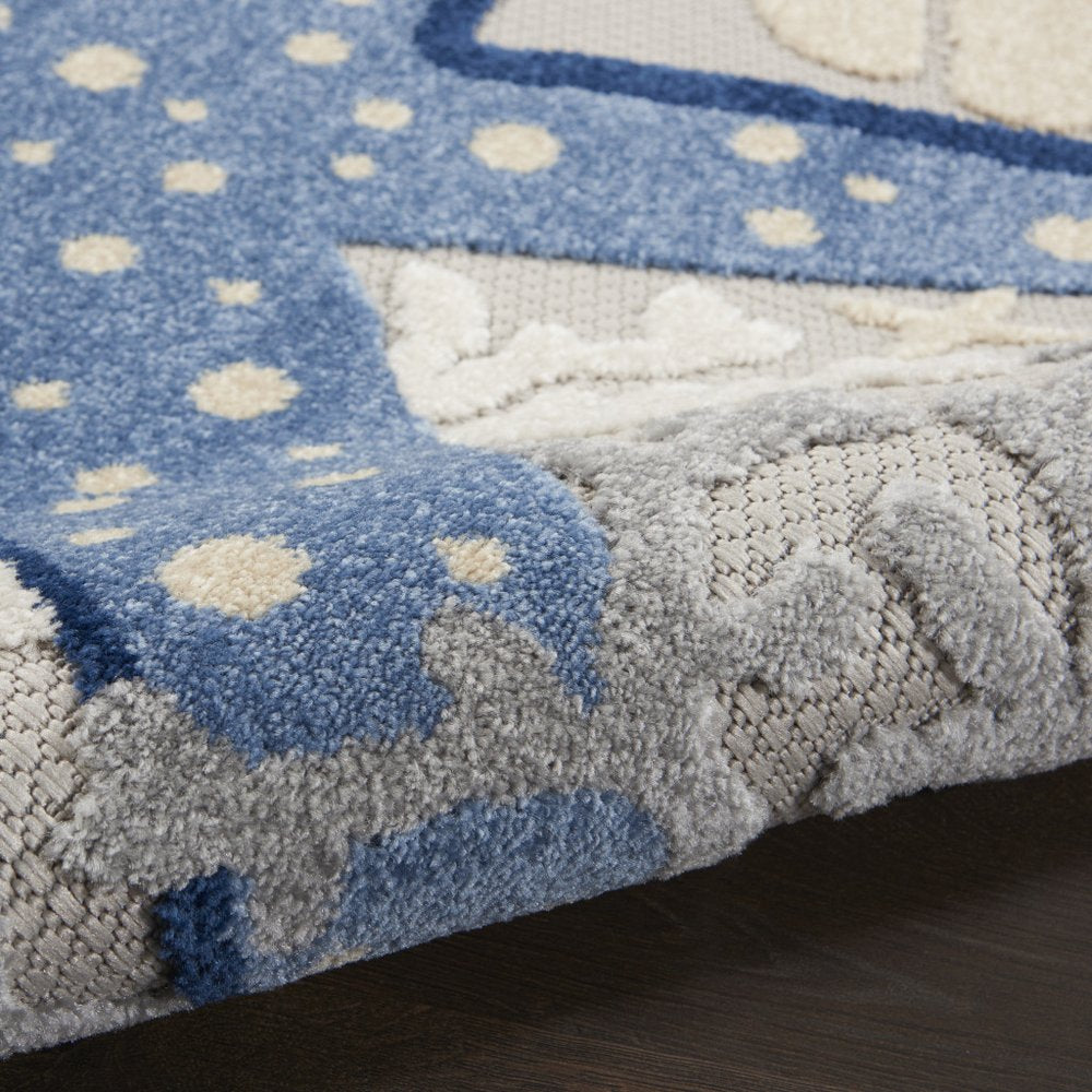12' Blue And Gray Nautical Indoor Outdoor Runner Rug