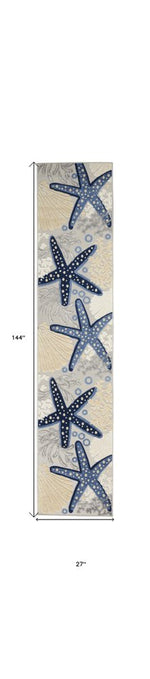 12' Blue And Gray Nautical Indoor Outdoor Runner Rug