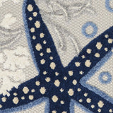 12' Blue And Gray Nautical Indoor Outdoor Runner Rug