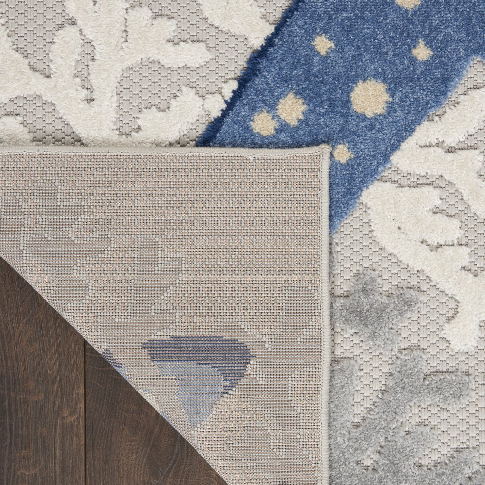 8' Blue And Gray Indoor Outdoor Runner Rug