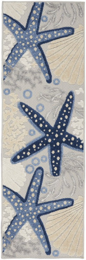 8' Blue And Gray Indoor Outdoor Runner Rug
