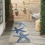 8' Blue And Gray Indoor Outdoor Runner Rug