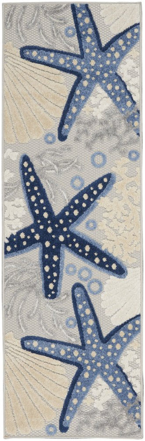 8' Blue And Gray Indoor Outdoor Runner Rug