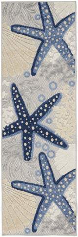 8' Blue And Gray Indoor Outdoor Runner Rug