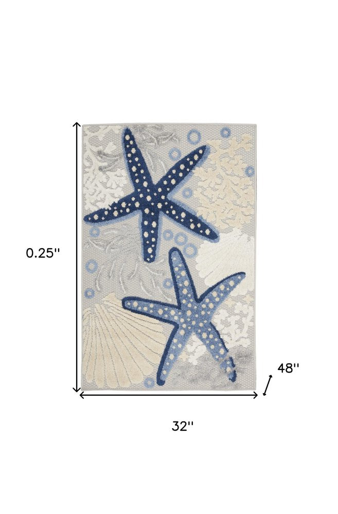 3' X 4' Blue And Gray Indoor Outdoor Area Rug