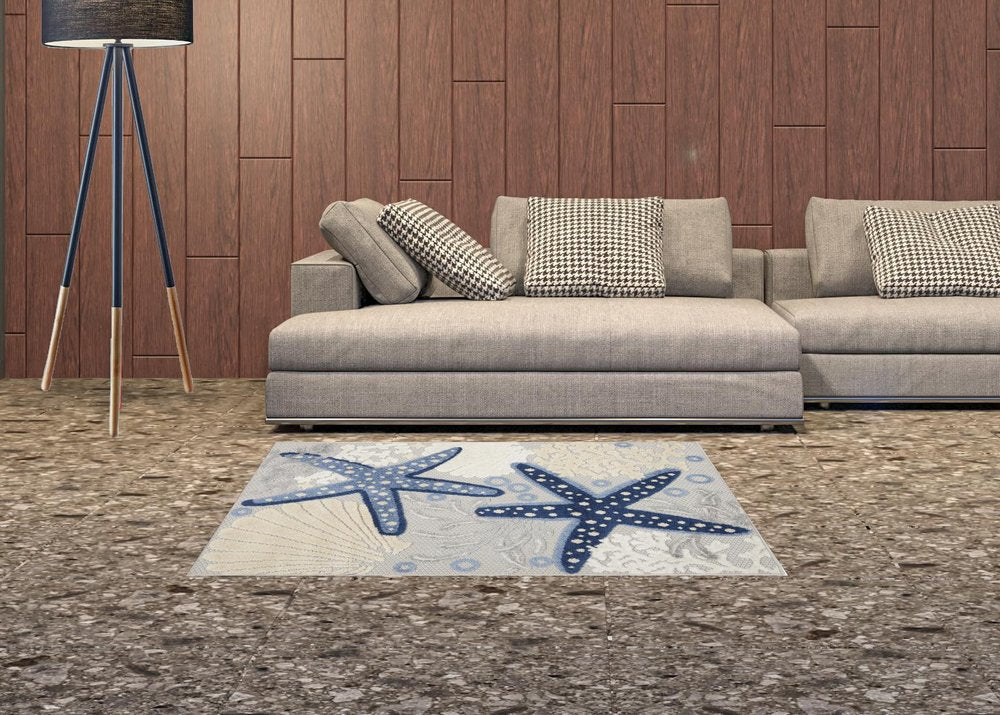 3' X 4' Blue And Gray Indoor Outdoor Area Rug