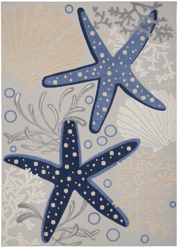 9' X 12' Blue And Gray Starfish Indoor Outdoor Area Rug
