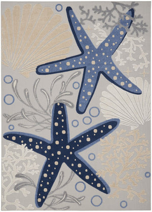 10' X 13' Blue And Gray Starfish Indoor Outdoor Area Rug