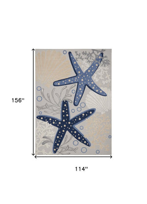 10' X 13' Blue And Gray Starfish Indoor Outdoor Area Rug