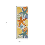 6' Blue And Yellow Indoor Outdoor Runner Rug