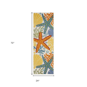 6' Blue And Yellow Indoor Outdoor Runner Rug