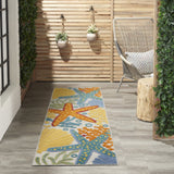 6' Blue And Yellow Indoor Outdoor Runner Rug