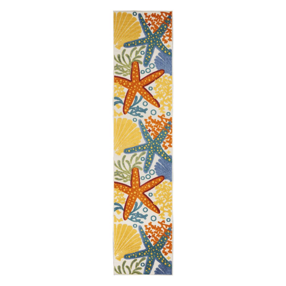 10' Blue And Yellow Indoor Outdoor Runner Rug