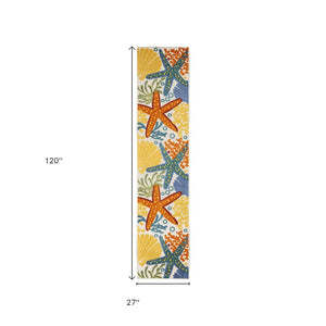 10' Blue And Yellow Indoor Outdoor Runner Rug